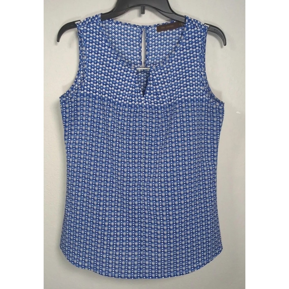 The Limited Tank Sleeveless Blouse Blue Print w/ Metal‎ Accent Size S